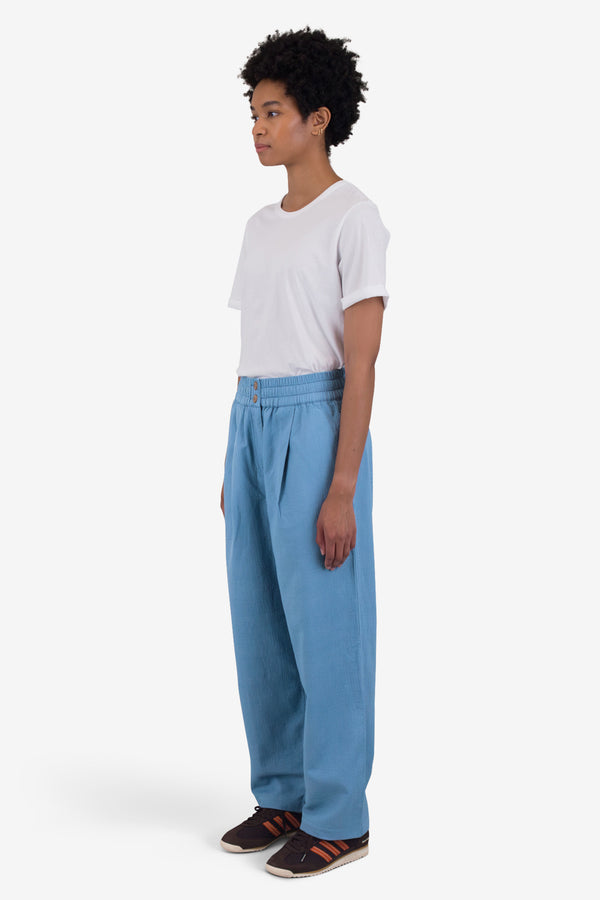 Folk Drawcord Baggy Pants - Light Indigo Topstitch