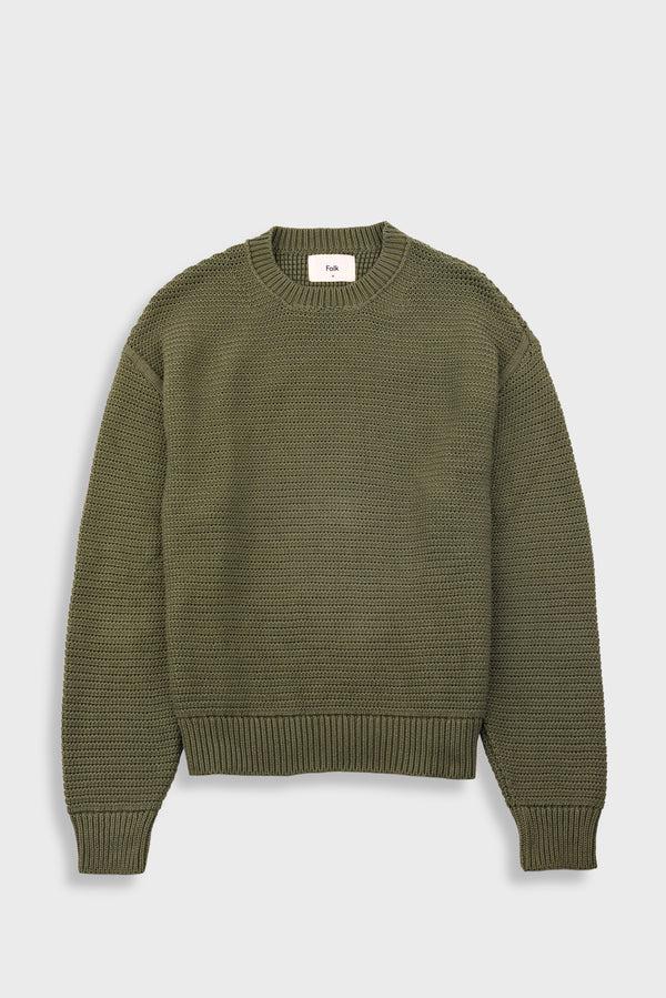 folk Drop Shoulder Crew - Olive