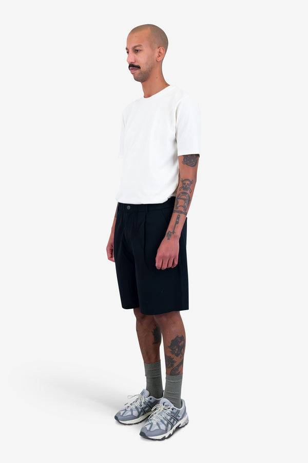 Folk Elasticated Wide Fit Short - Black Seersucker