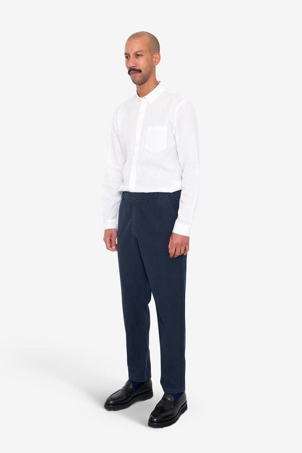 Folk Fixed Waistband Cotton Linen Trouser - Navy