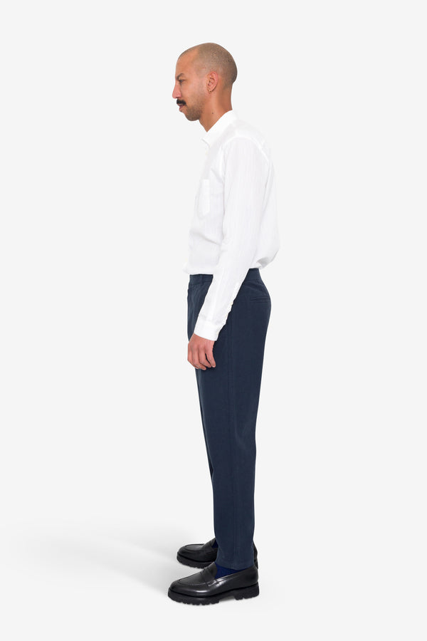 Folk Fixed Waistband Cotton Linen Trouser - Navy