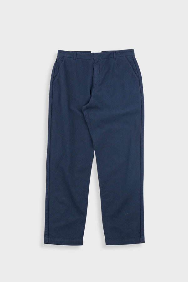 folk Fixed Waistband Cotton Linen Trouser - Navy