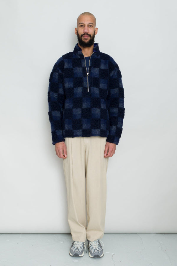 Folk Fleece Overhead - Navy Checkerboard