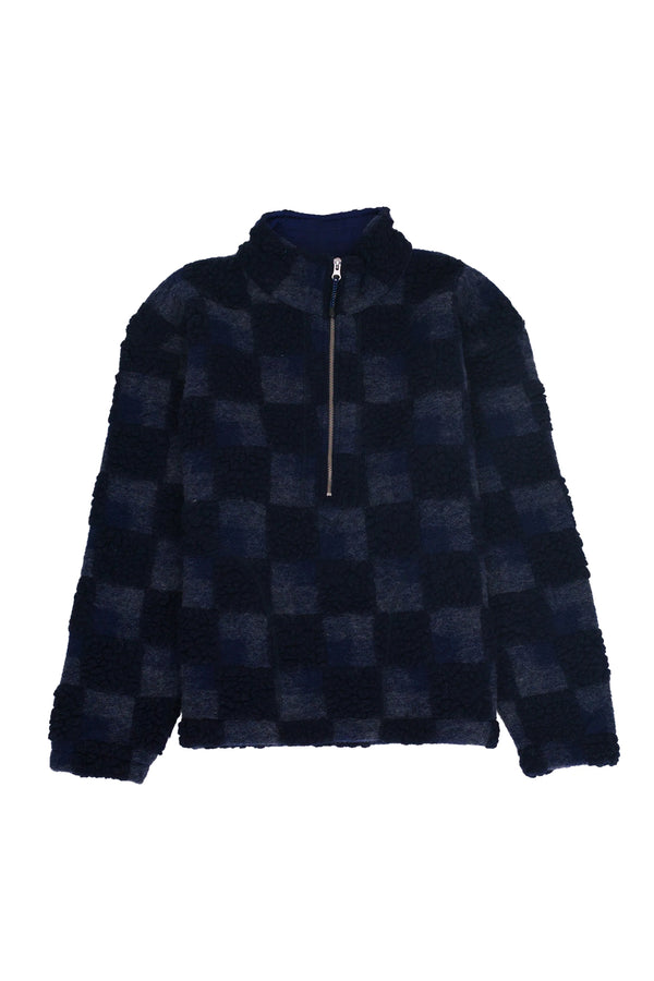 folk Fleece Overhead - Navy Checkerboard