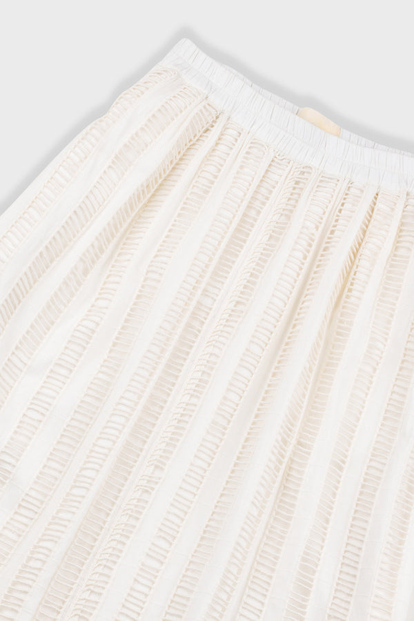 Folk Full Seam Skirt - Ecru Ladder Embroidery