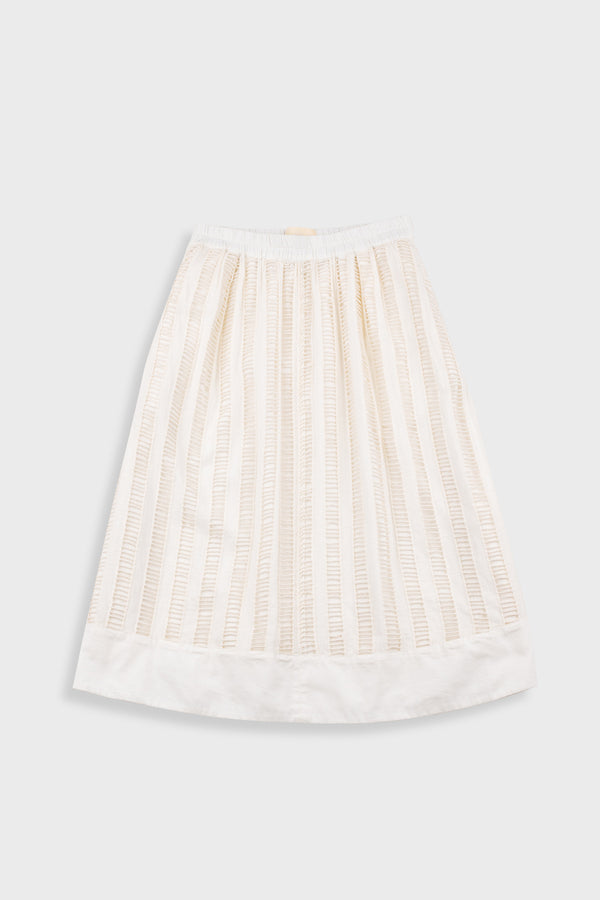 folk Full Seam Skirt - Ecru Ladder Embroidery