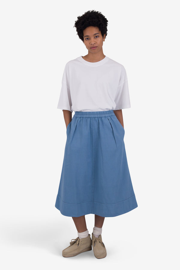 Folk Full Seam Skirt - Light Indigo Topstitch