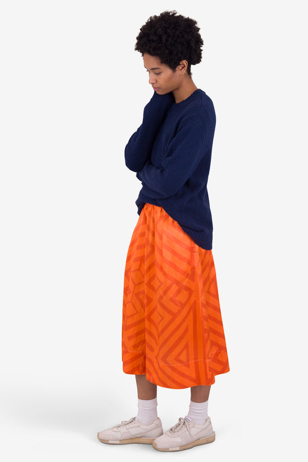Folk Full Seam Skirt - Orange Coral Diamond Print