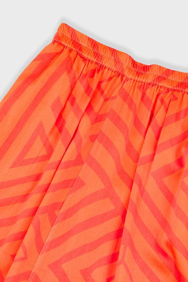 Folk Full Seam Skirt - Orange Coral Diamond Print