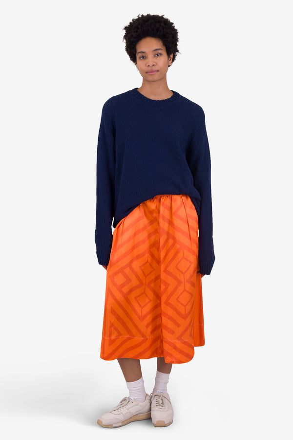 Folk Full Seam Skirt - Orange Coral Diamond Print