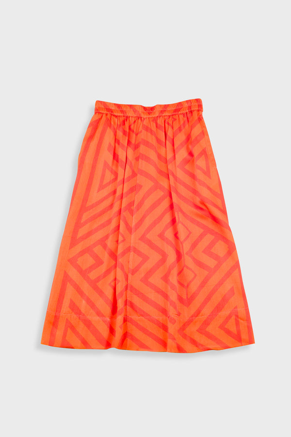 folk Full Seam Skirt - Orange Coral Diamond Print
