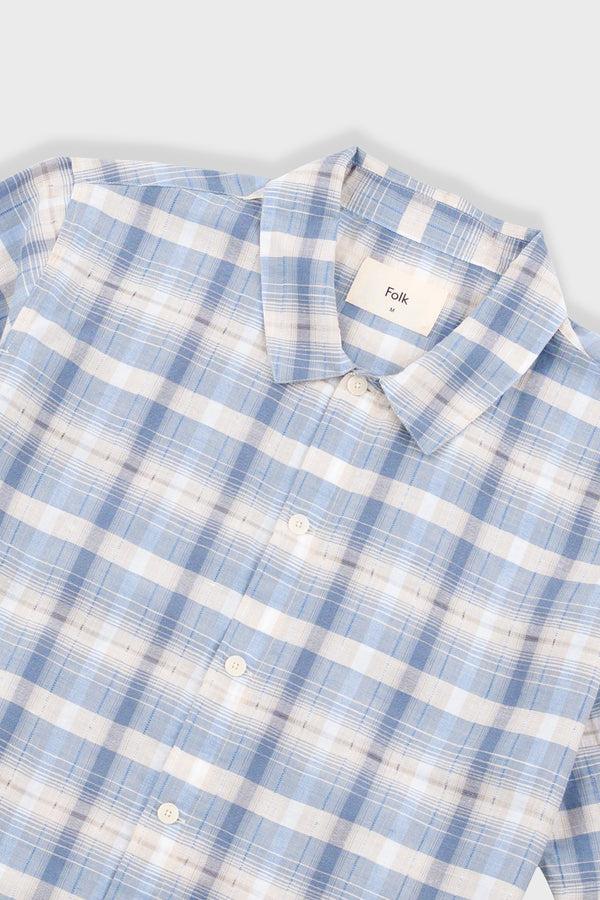 Folk Gabe Shirt - Soft Blue Open Check