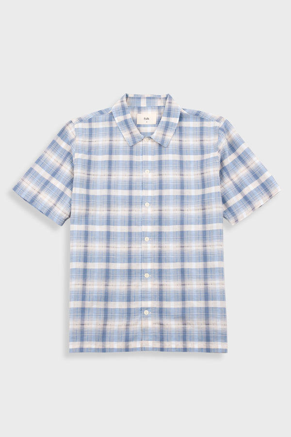 folk Gabe Shirt - Soft Blue Open Check