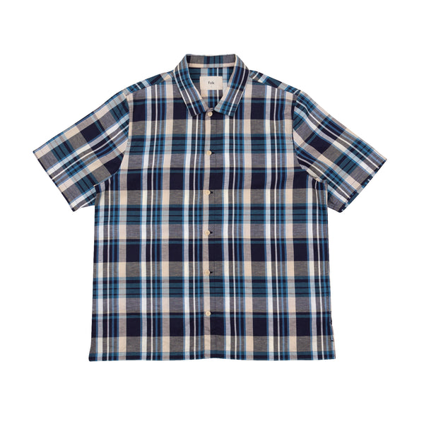 folk Gabe Shirt - Yellow Cyan Check