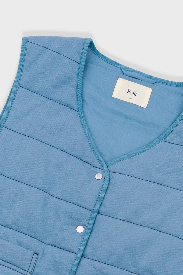 Folk Gilet - Light Indigo Topstitch
