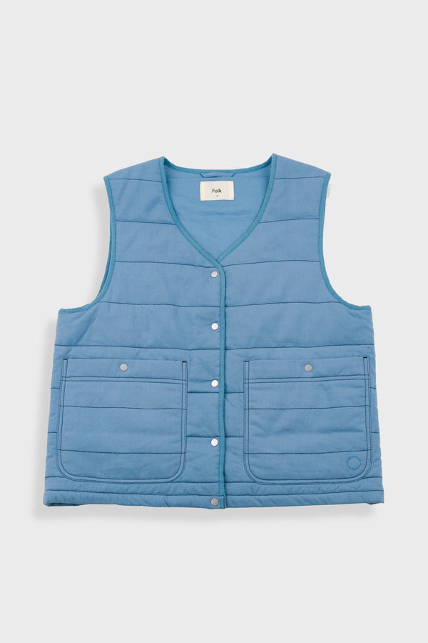 folk Gilet - Light Indigo Topstitch