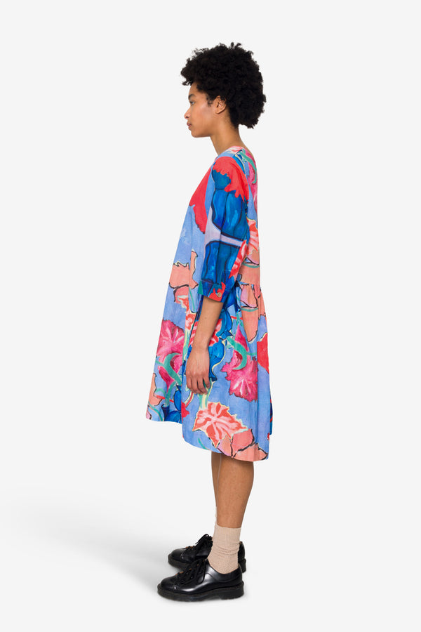Folk Joana Day Dress - Blue Tulip Print