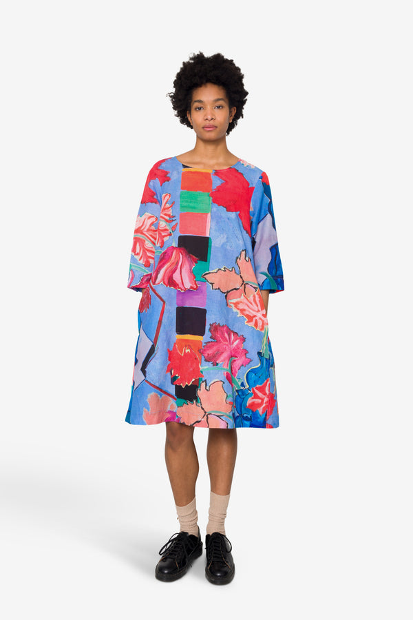 Folk Joana Day Dress - Blue Tulip Print