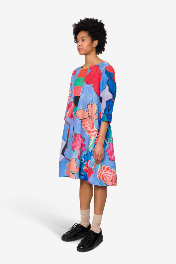 Folk Joana Day Dress - Blue Tulip Print