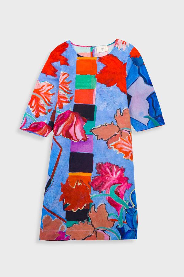 folk Joana Day Dress - Blue Tulip Print