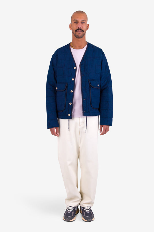 Folk Lightweight Liner Jacket - Indigo Microcheck