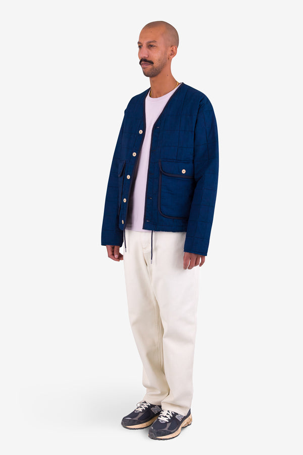 Folk Lightweight Liner Jacket - Indigo Microcheck