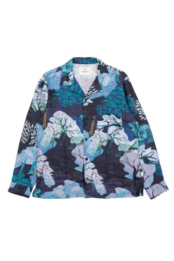 folk LS Soft Collar Shirt - Forest Print Navy TH