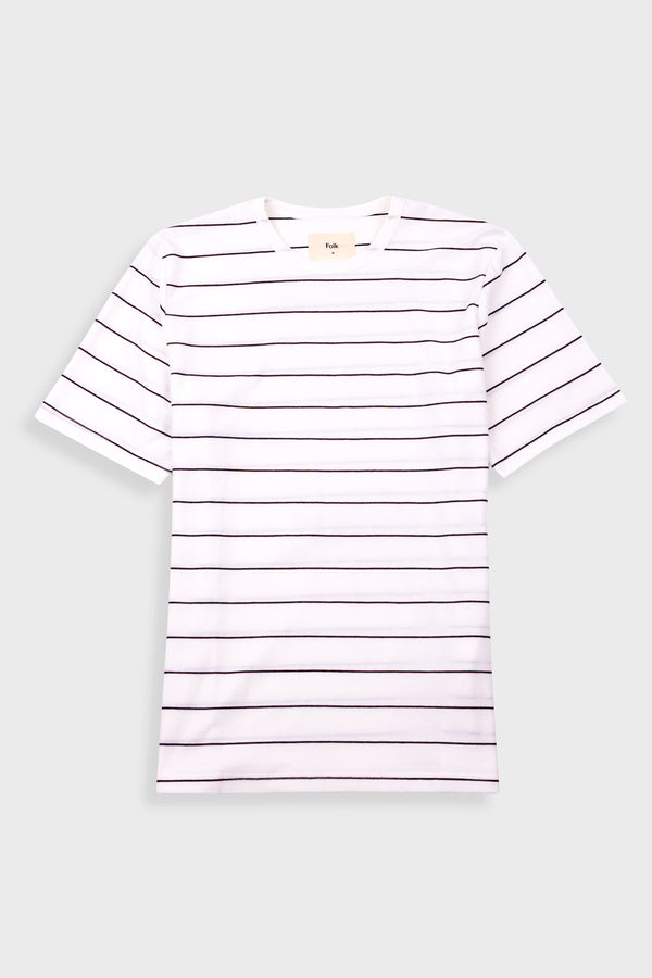 folk Microstripe T-Shirt - Ecru / Black Grape