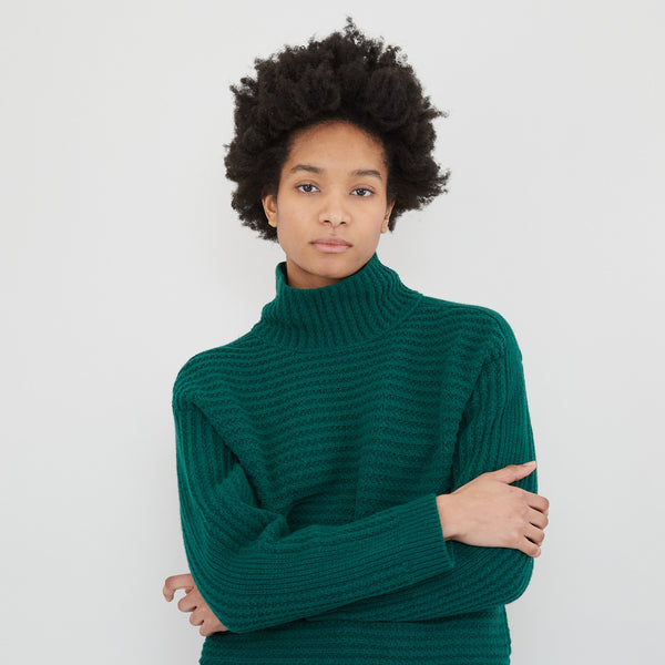 Folk Open Funnel Neck Jumper - Forest Green