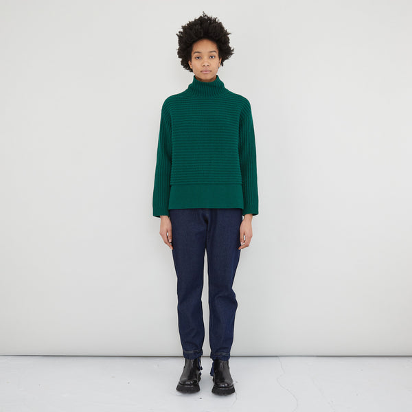 folk Open Funnel Neck Jumper - Forest Green