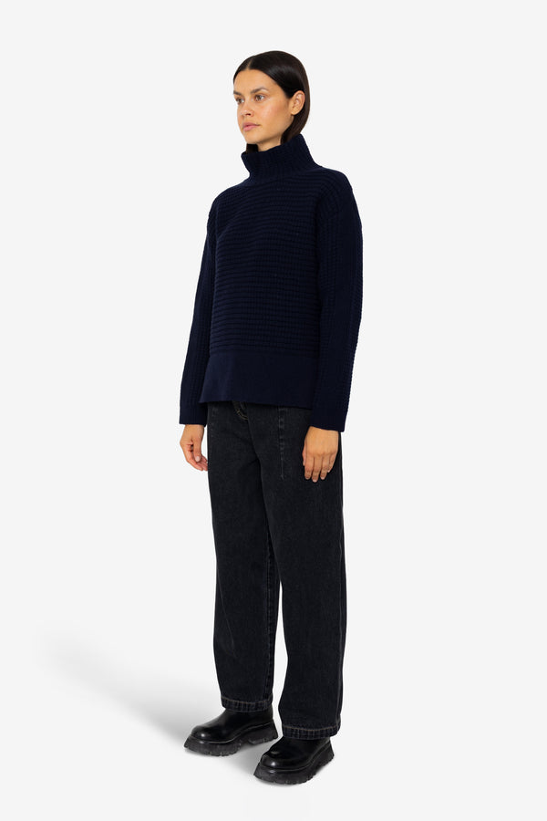 Folk Open Funnel Neck Jumper - Navy