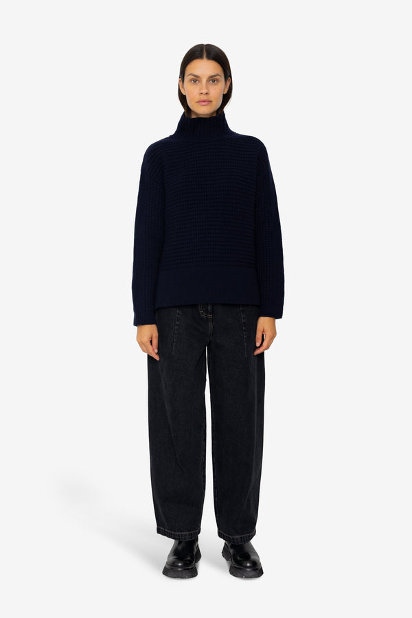 Folk Open Funnel Neck Jumper - Navy