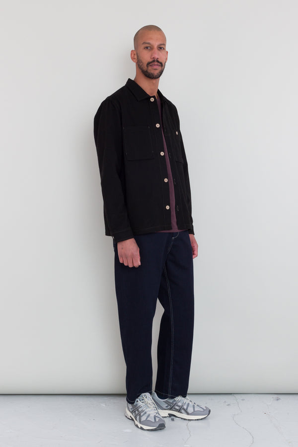 Folk Patch Overshirt - Black Moleskin