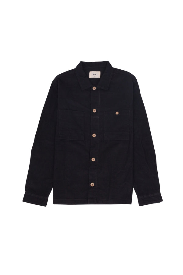folk Patch Overshirt - Black Moleskin