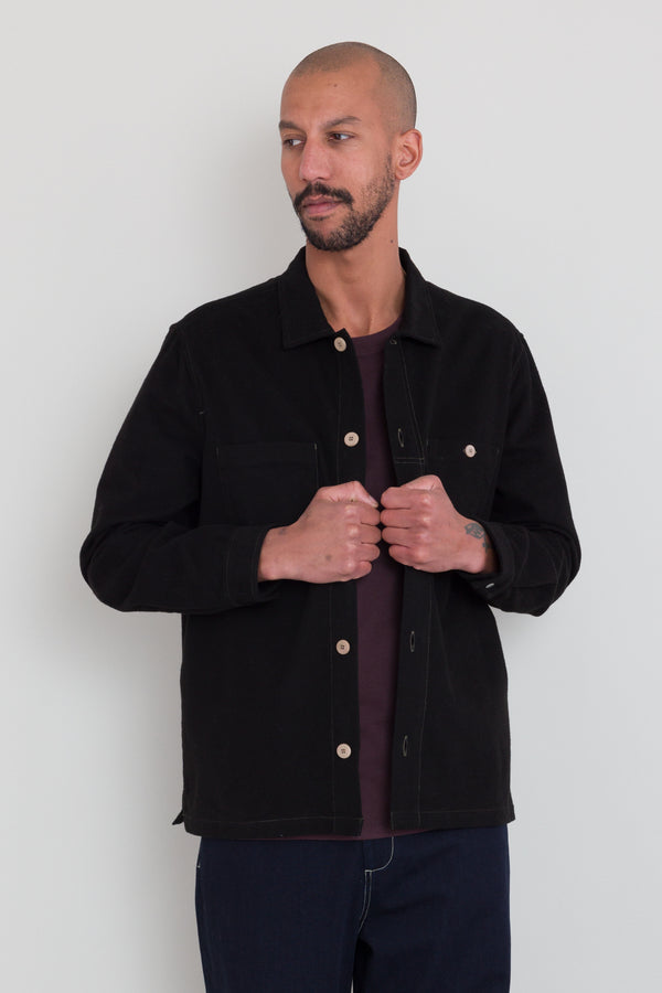 Folk Patch Overshirt - Black Moleskin