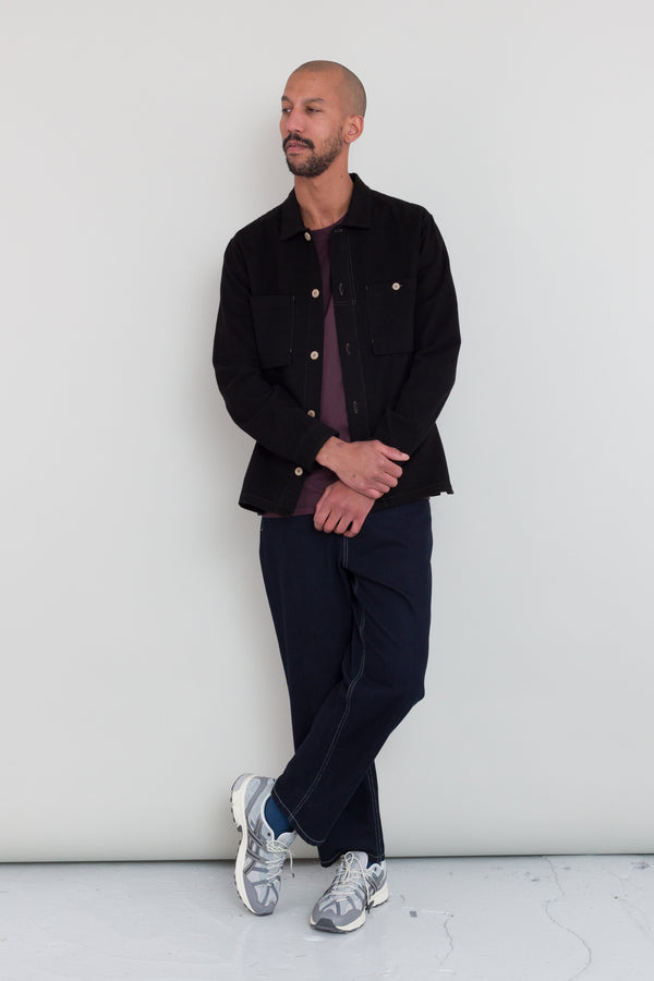 Folk Patch Overshirt - Black Moleskin