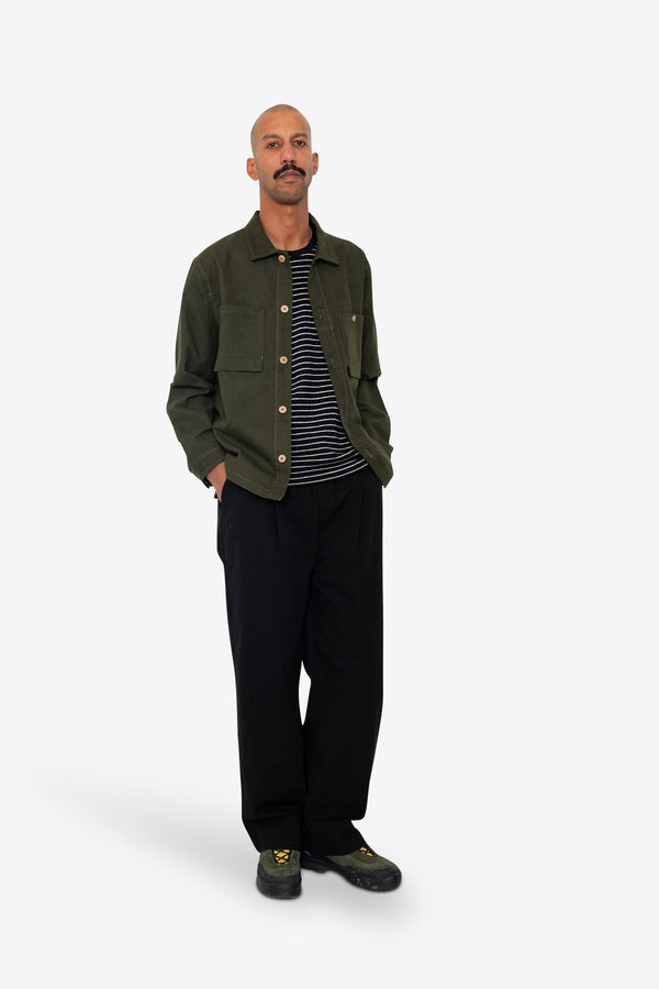 Folk Patch Overshirt - Dark Olive Moleskin