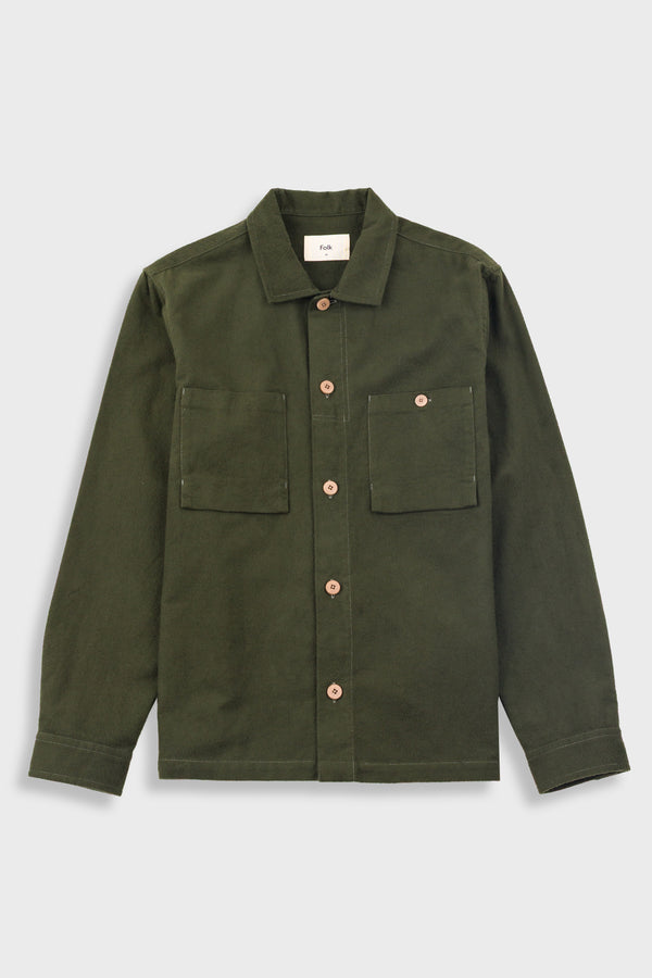 folk Patch Overshirt - Dark Olive Moleskin