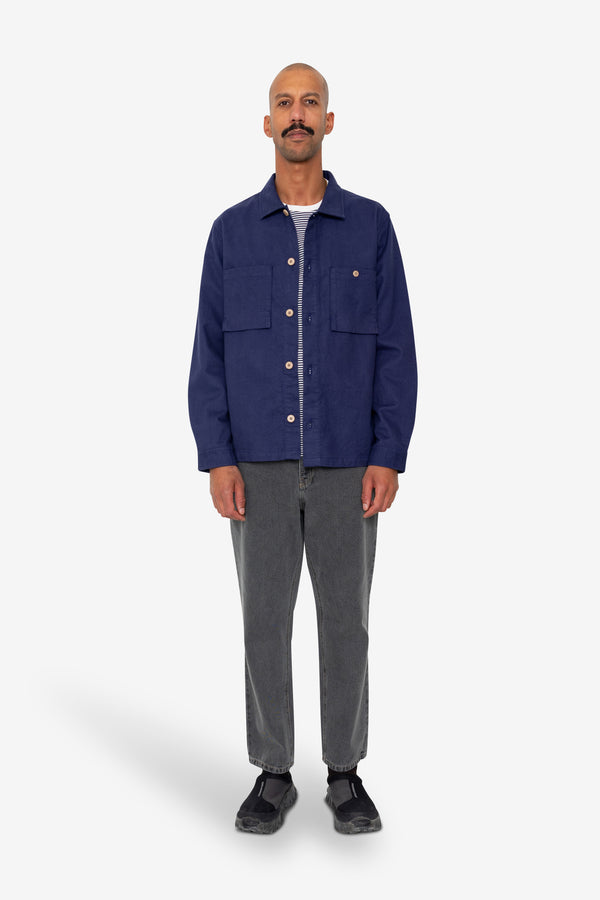 Folk Patch Overshirt - Mid Blue Moleskin