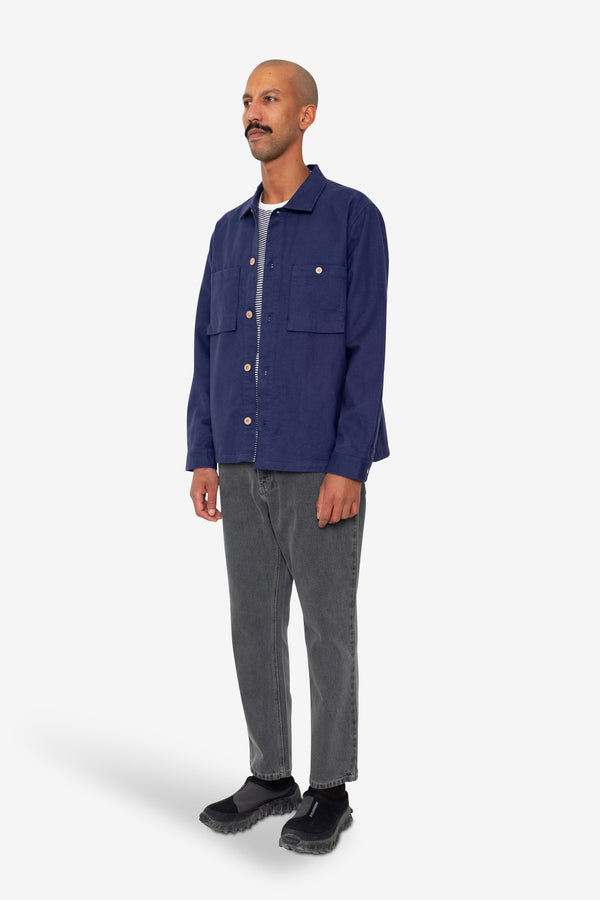 Folk Patch Overshirt - Mid Blue Moleskin
