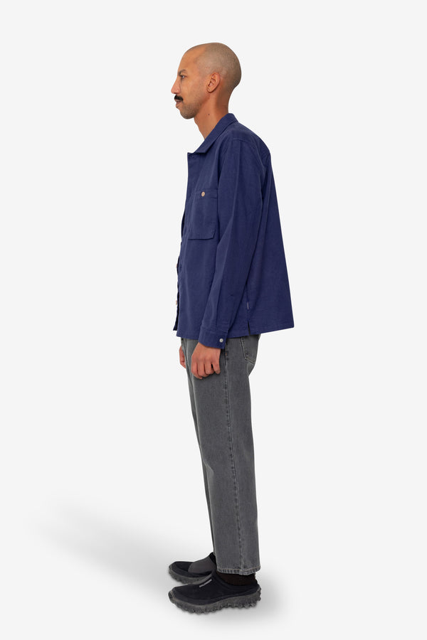 Folk Patch Overshirt - Mid Blue Moleskin