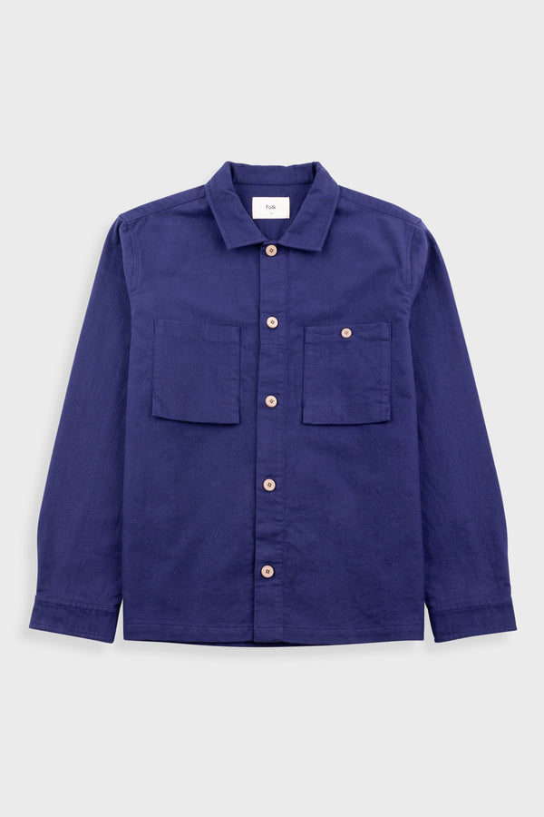 folk Patch Overshirt - Mid Blue Moleskin