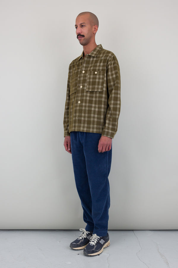 Folk Patch Overshirt - Olive Check Cord