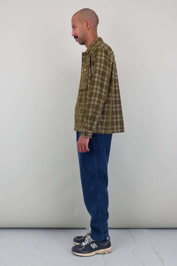 Folk Patch Overshirt - Olive Check Cord