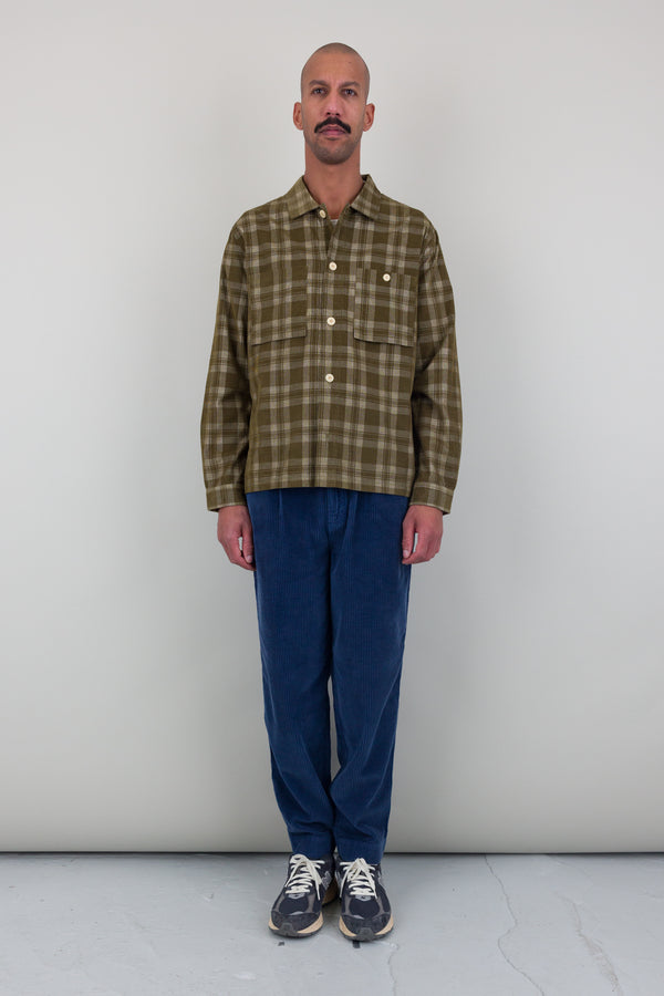 Folk Patch Overshirt - Olive Check Cord