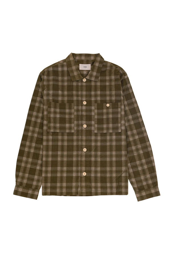 folk Patch Overshirt - Olive Check Cord