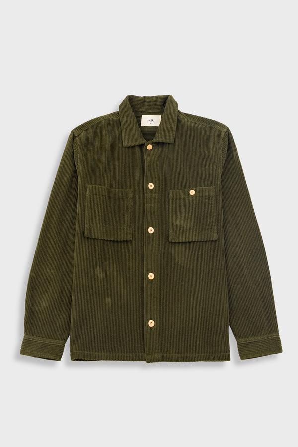 folk Patch Overshirt - Olive Chunky Cord