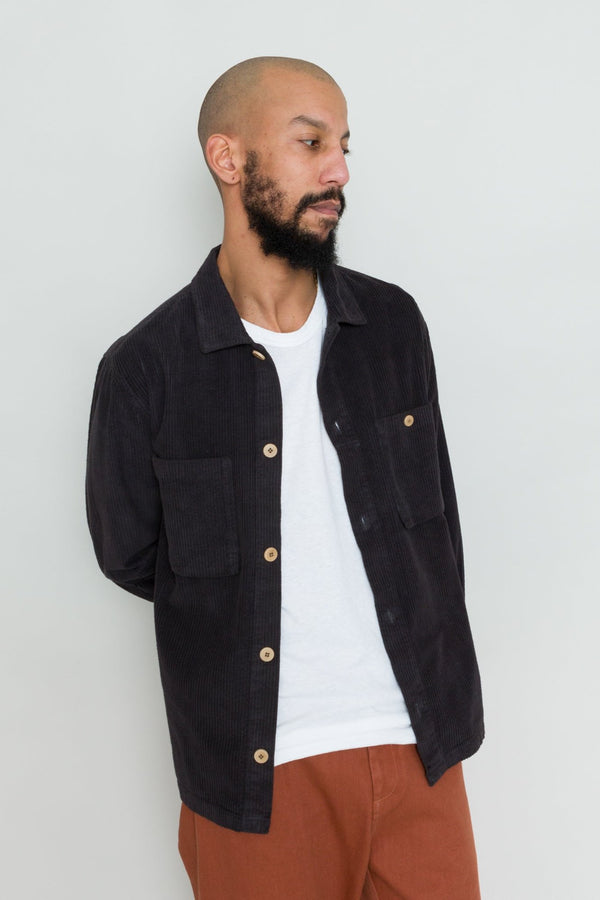 Folk Patch Overshirt - Soft Black Heavy Cord