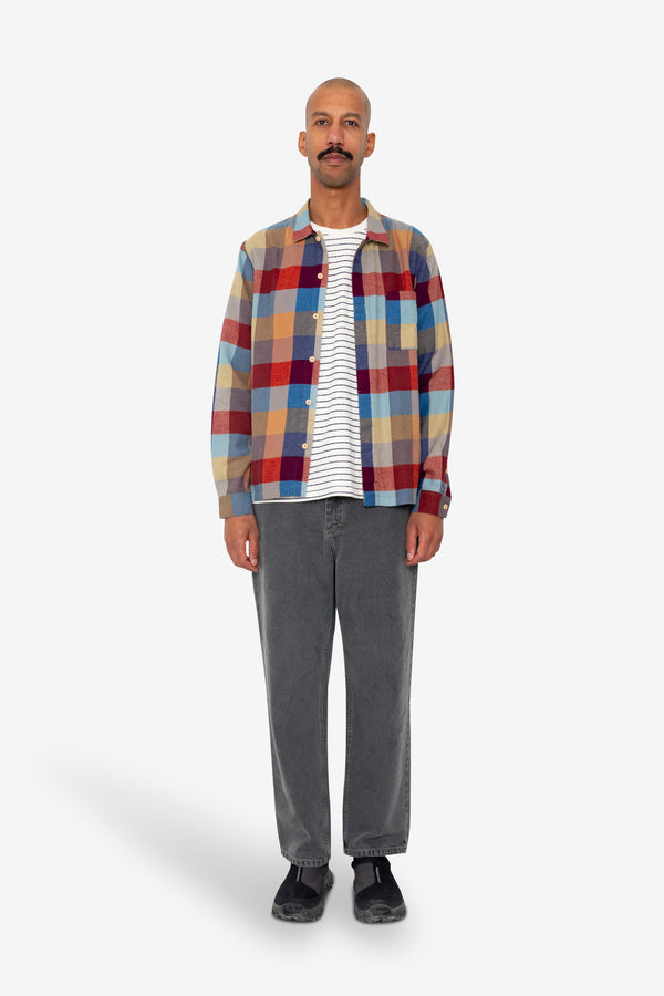 Folk Patch Shirt - Crimson Blue Mix