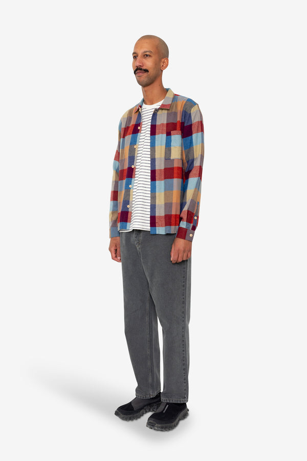 Folk Patch Shirt - Crimson Blue Mix